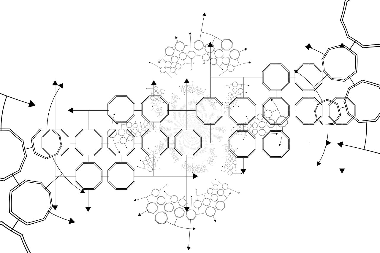 A network of interconnected nodes representing a blockchain P2P network topology with glowing connections on a dark background