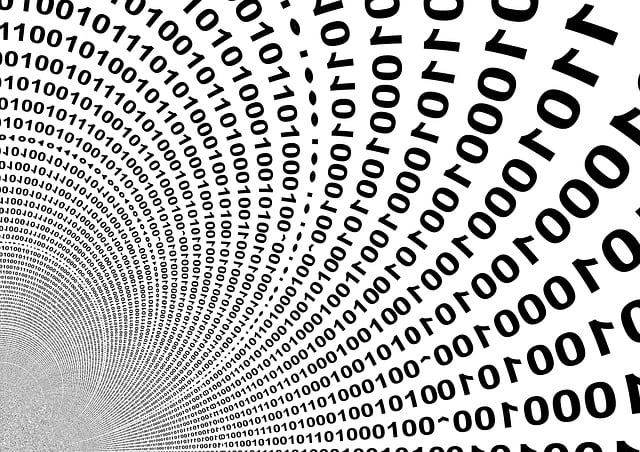 Binary code streaming on a dark background, representing the Linux kernel's memory accounting structures that distinguish Buffers from Cache in /proc/meminfo
