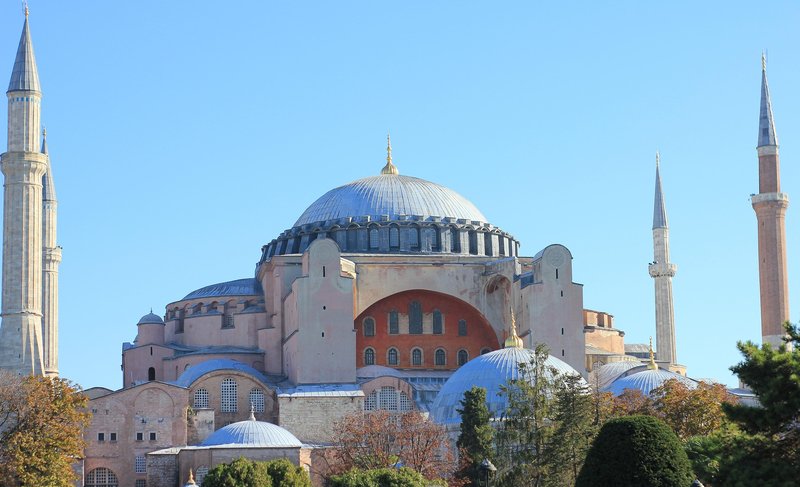Exterior view of the Hagia Sophia Mosque in Istanbul, Turkey